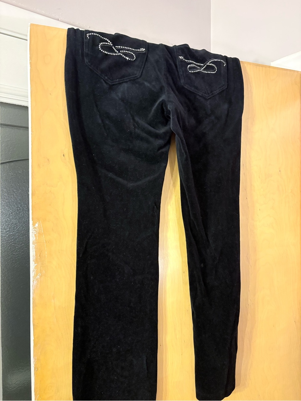 Black womens Velour Pants with Decorative Back Pockets